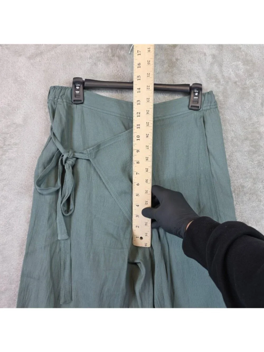 Zara Pants Womens L Green Crepe Straight Leg Wrap Tie Elastic Waist Relaxed